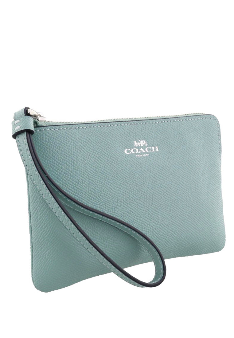 Coach Corner Zip Wristlet In Crossgrain Leather - Light Teal