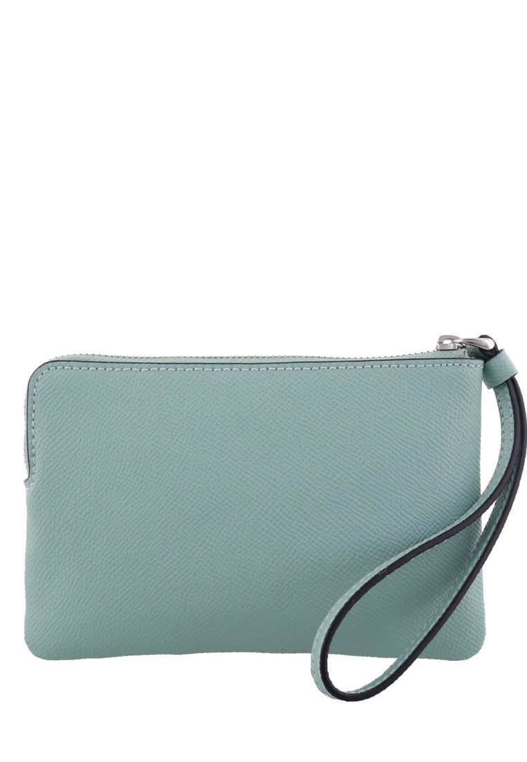 Coach Corner Zip Wristlet In Crossgrain Leather - Light Teal