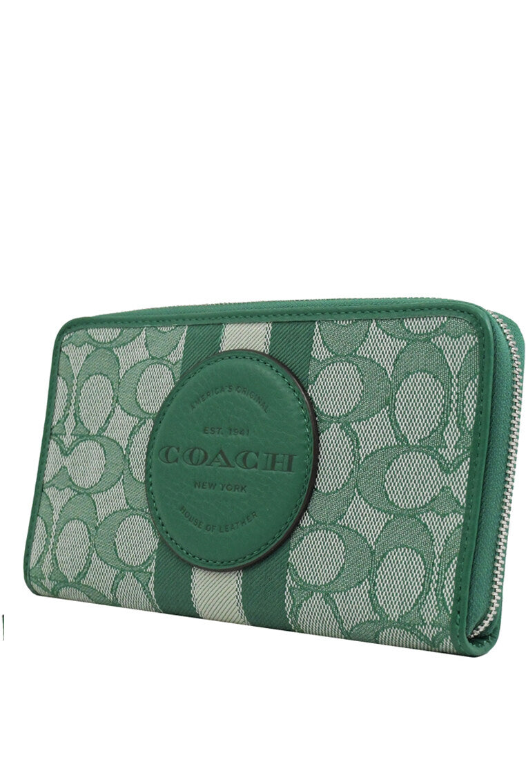 Coach Dempsey Large Phone Wallet In Signature Jacquard With Stripe And Coach Patch - Green