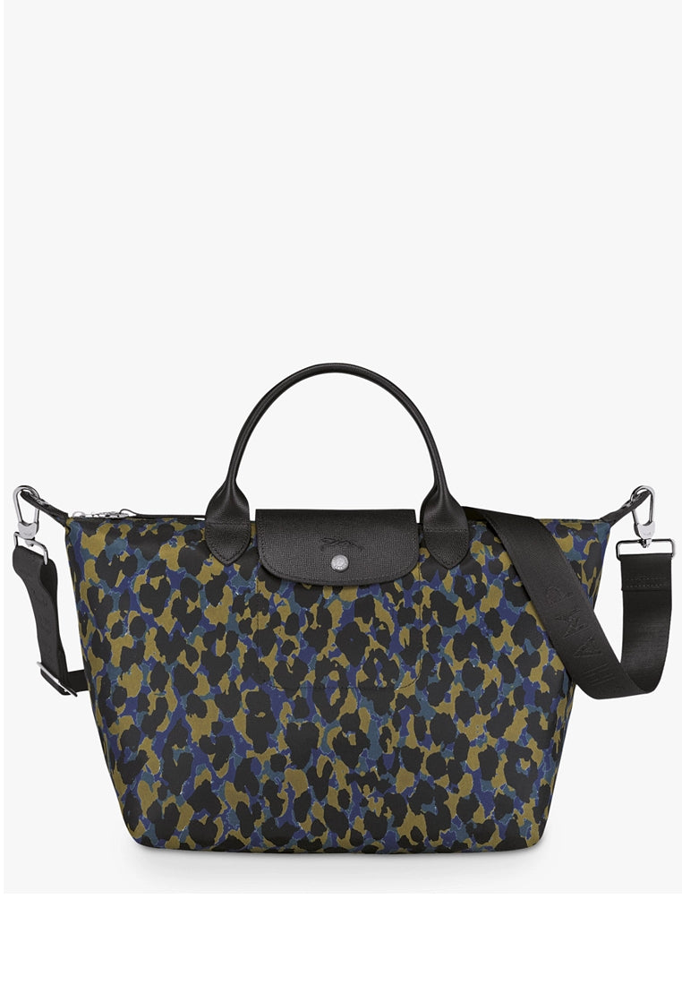 Longchamp Le Pliage Neo Medium Panther Leopard Top Handle Handbag - Nodic/Black/Blue