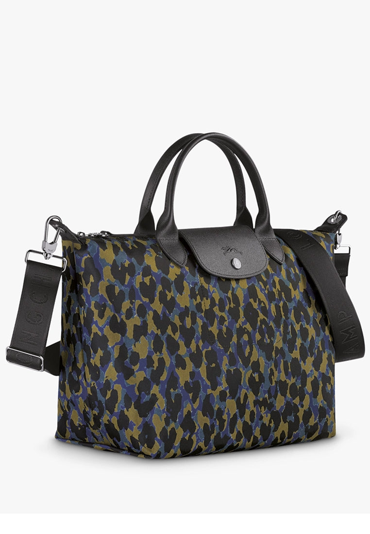 Longchamp Le Pliage Neo Medium Panther Leopard Top Handle Handbag - Nodic/Black/Blue