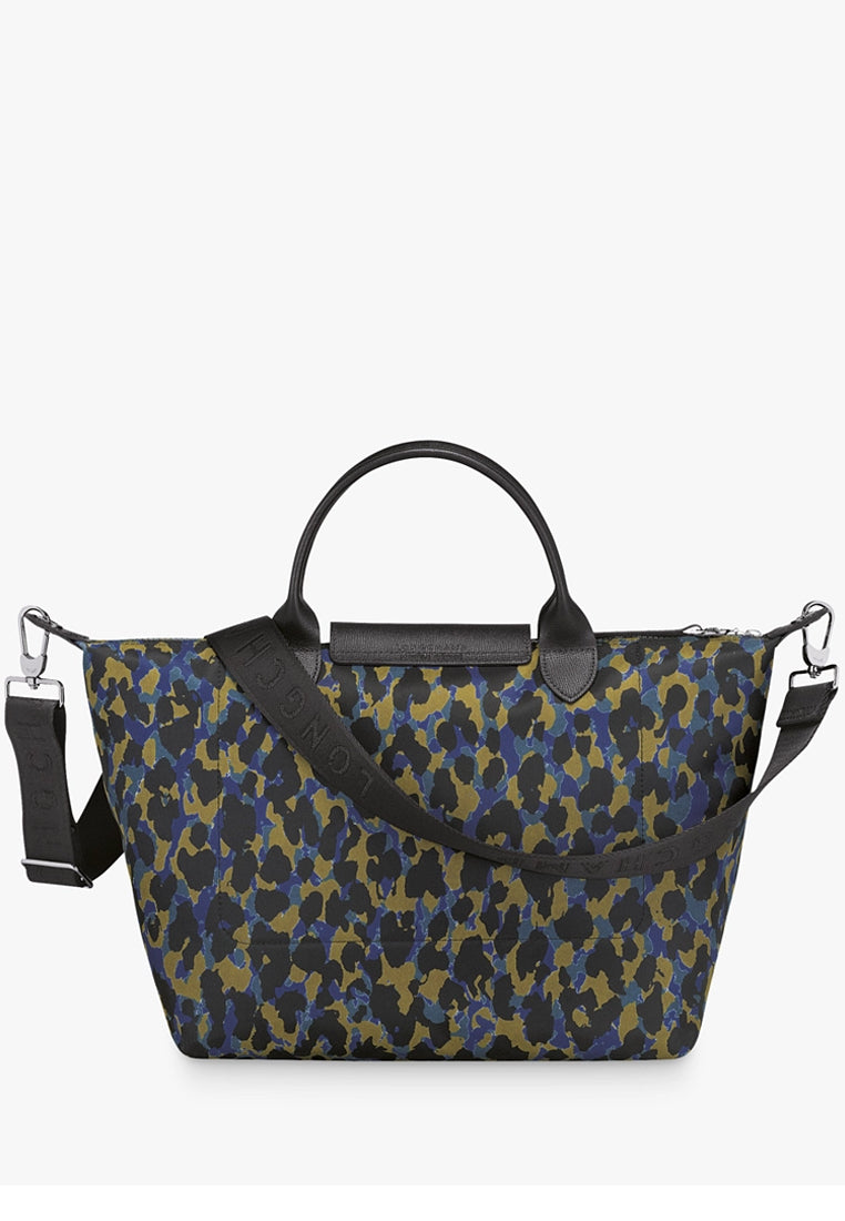 Longchamp Le Pliage Neo Medium Panther Leopard Top Handle Handbag - Nodic/Black/Blue