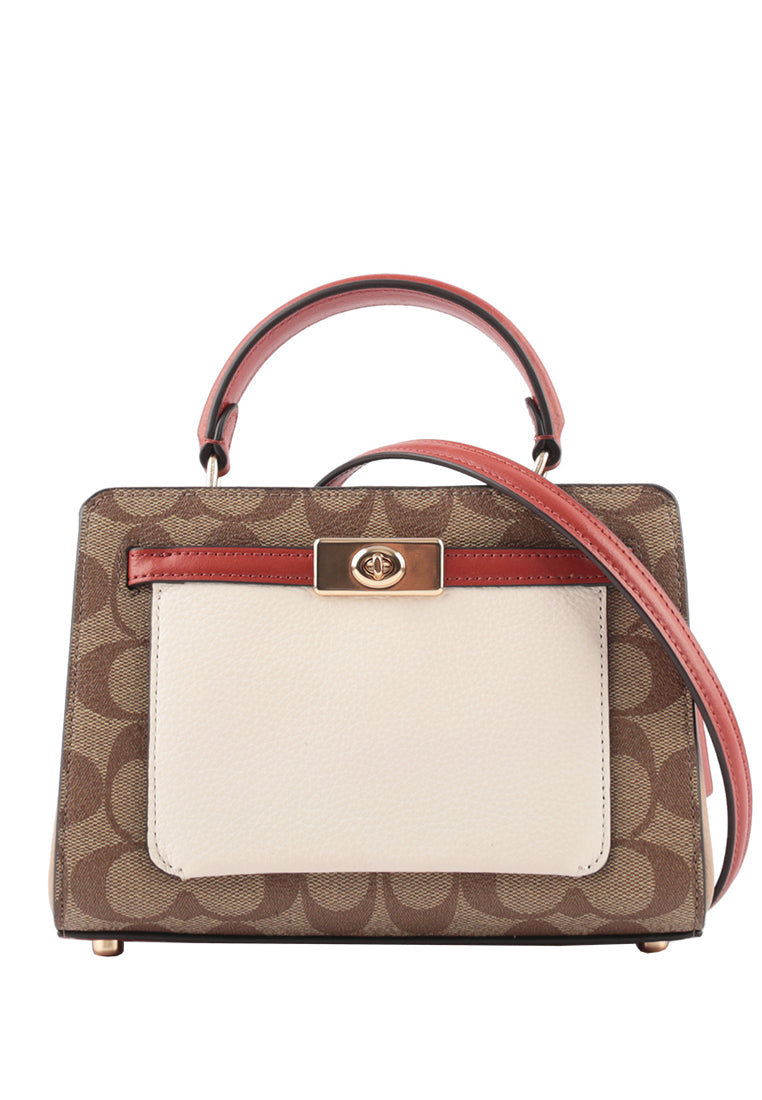 Coach Mini Lane Top Handle In Colorblock Signature Canvas - Brown/White