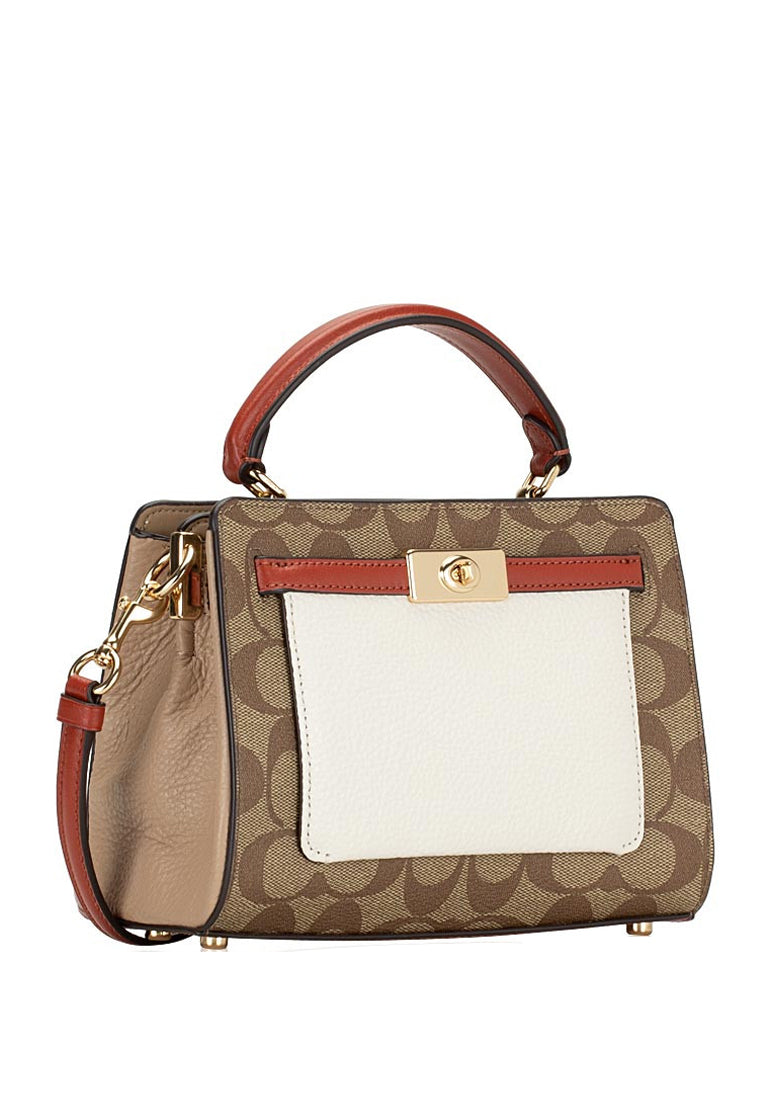 Coach Mini Lane Top Handle In Colorblock Signature Canvas - Brown/White