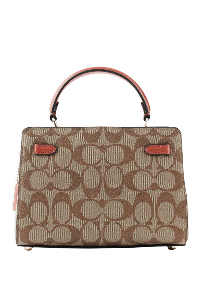 Coach Mini Lane Top Handle In Colorblock Signature Canvas - Brown/White