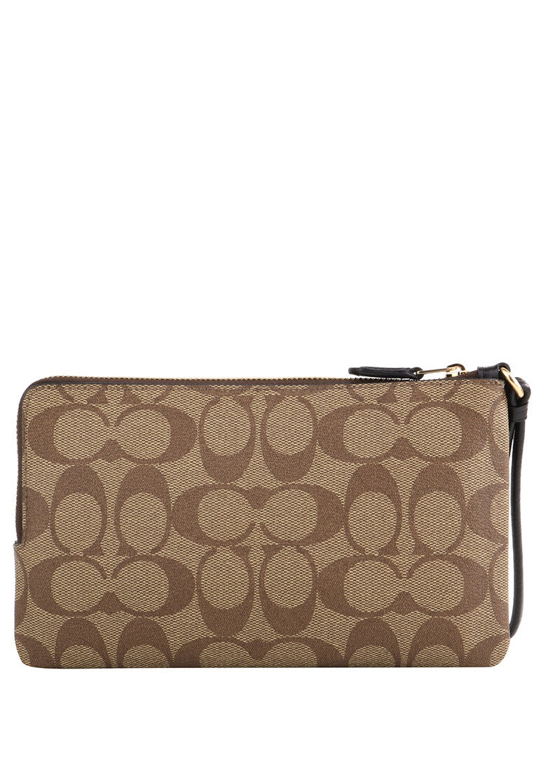 Coach Double Zip Wallet In Blocked Signature Canvas - Brown/Multi