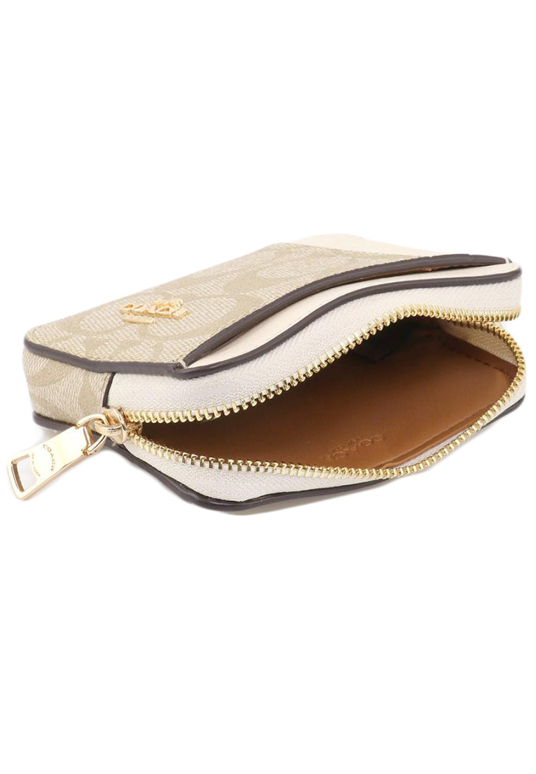 Coach Zip Card Case In Signature Canvas - Light Brown/Whit