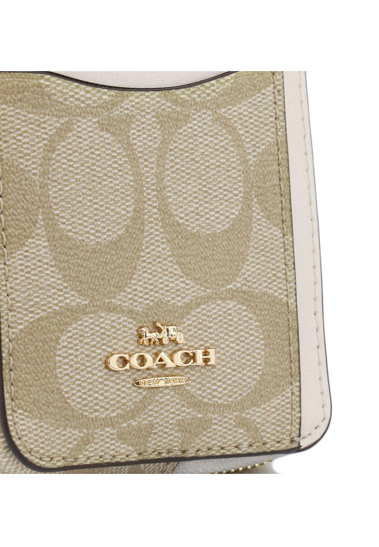 Coach Zip Card Case In Signature Canvas - Light Brown/Whit