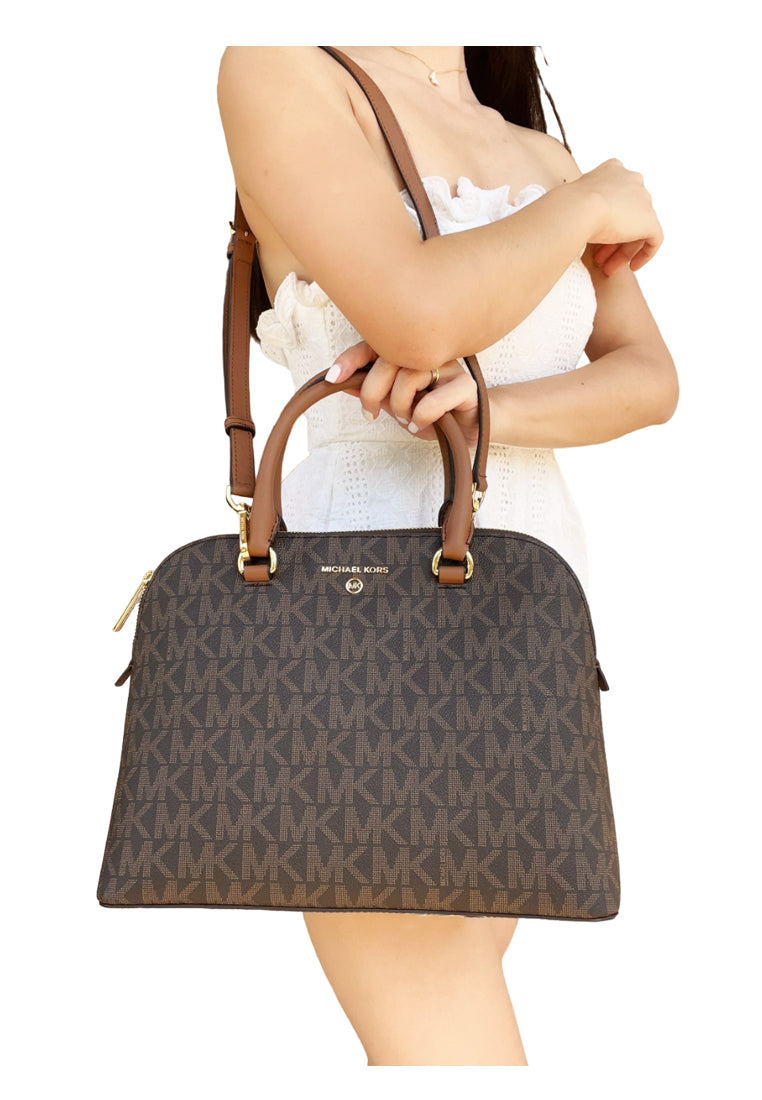 Michael Kors Cindy Large Signature Dome Satchel - Brown