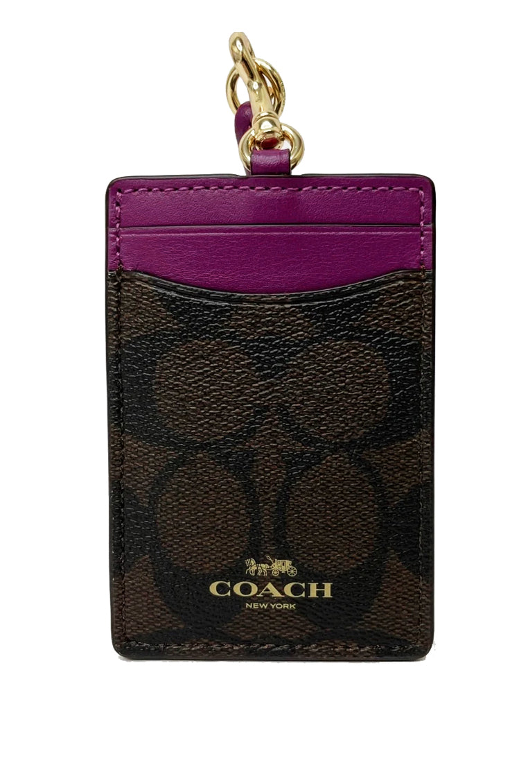 Coach ID Lanyard In Signature - Dark Brown/Purple