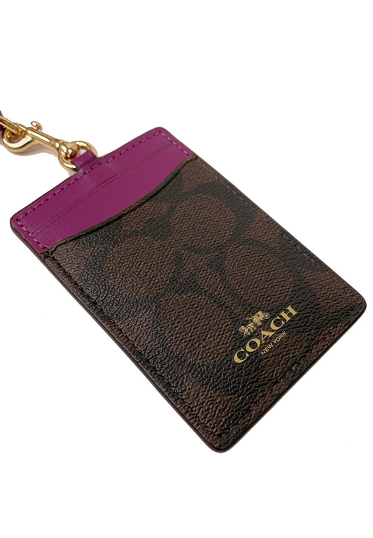 Coach ID Lanyard In Signature - Dark Brown/Purple