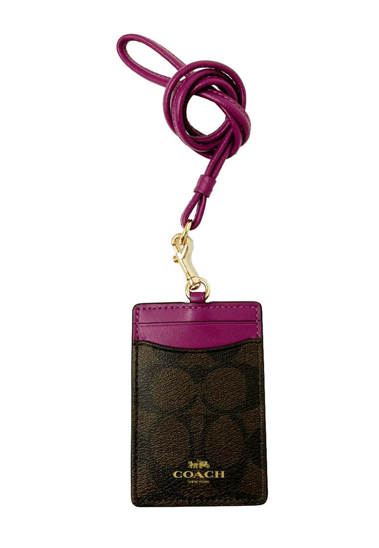 Coach ID Lanyard In Signature - Dark Brown/Purple