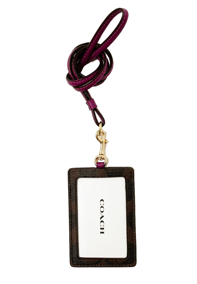 Coach ID Lanyard In Signature - Dark Brown/Purple