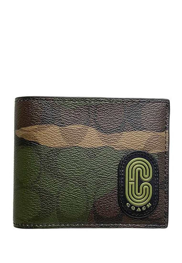 Coach 3-In-1 Mens Wallet In Signature Canvas With Camo Print And Coach Patch - Olive Green/Multi