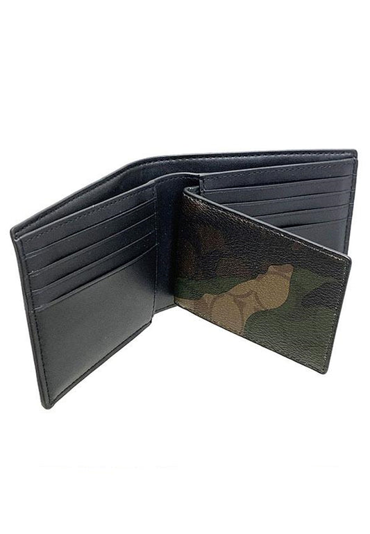 Coach 3-In-1 Mens Wallet In Signature Canvas With Camo Print And Coach Patch - Olive Green/Multi