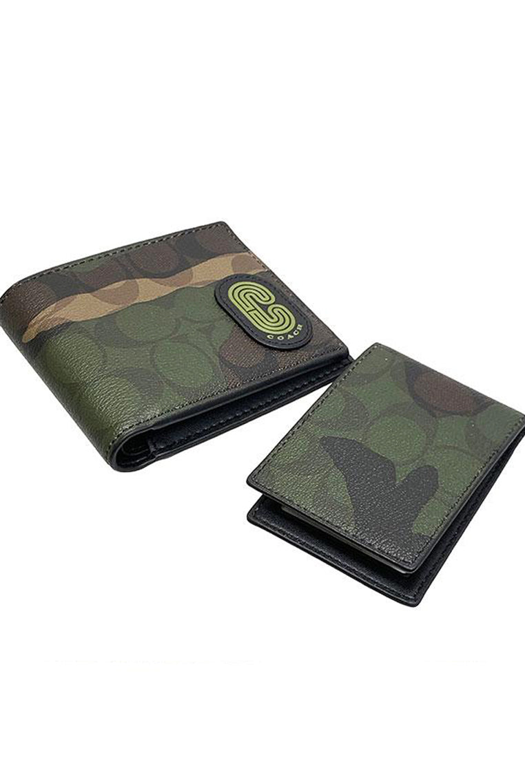 Coach 3-In-1 Mens Wallet In Signature Canvas With Camo Print And Coach Patch - Olive Green/Multi