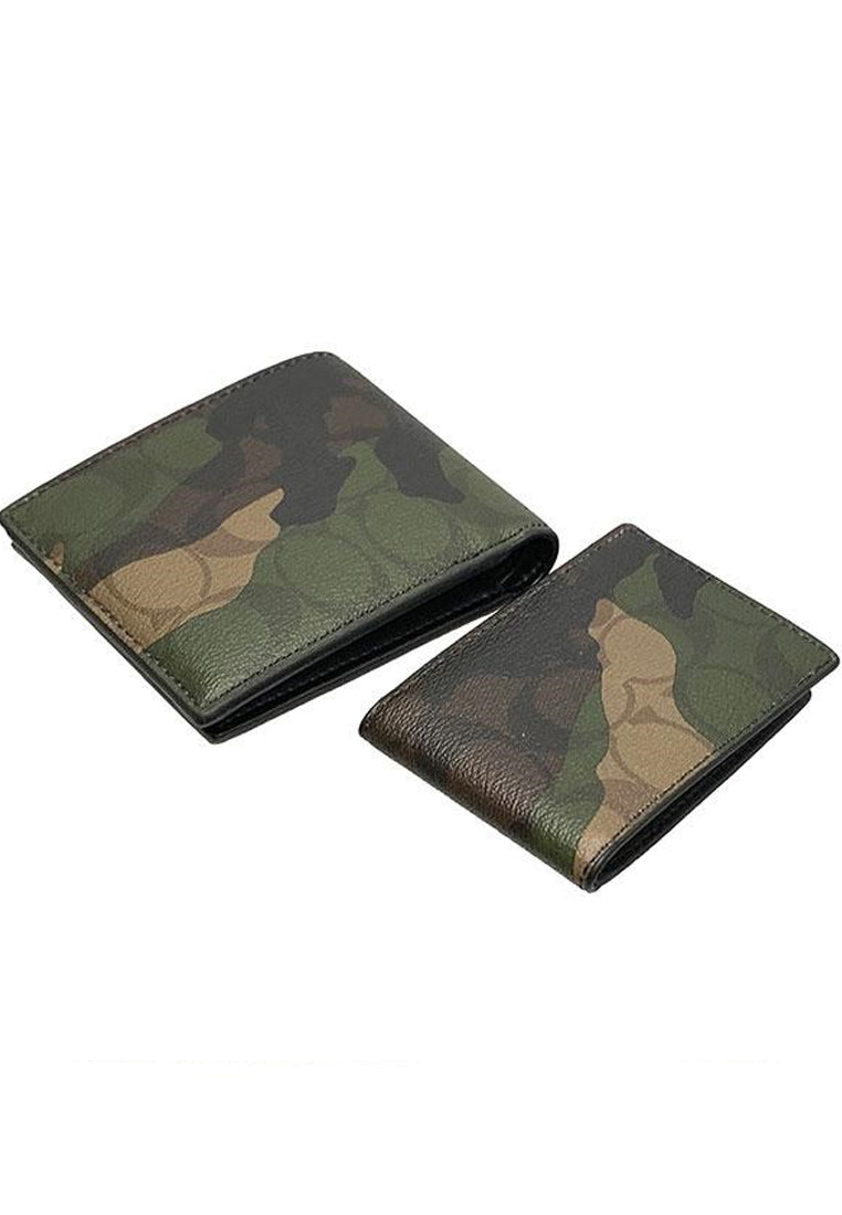 Coach 3-In-1 Mens Wallet In Signature Canvas With Camo Print And Coach Patch - Olive Green/Multi