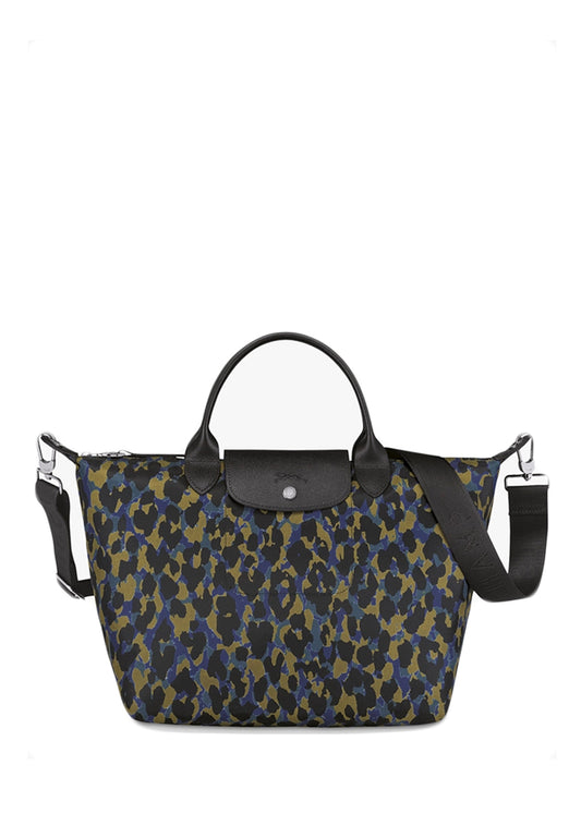 Longchamp Le Pliage Neo Small Panther Leopard Top Handle Handbag - Nodic/Black/Blue