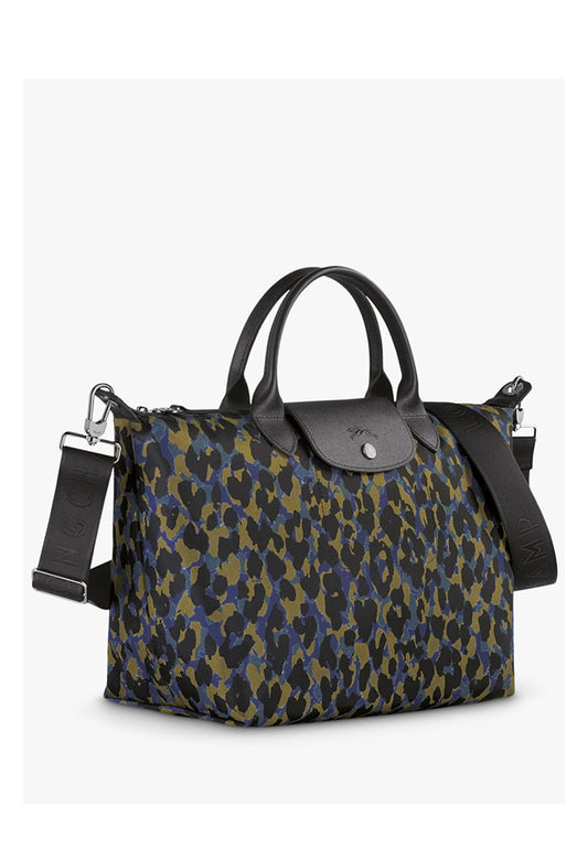 Longchamp Le Pliage Neo Small Panther Leopard Top Handle Handbag - Nodic/Black/Blue