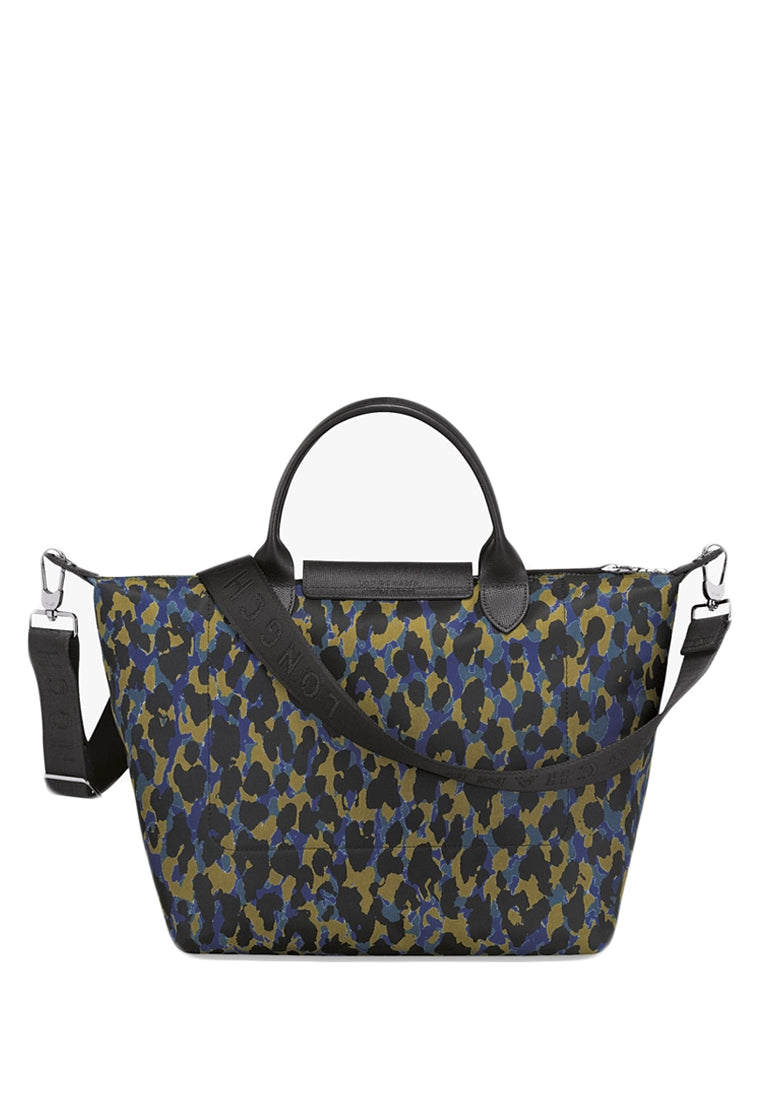 Longchamp Le Pliage Neo Small Panther Leopard Top Handle Handbag - Nodic/Black/Blue