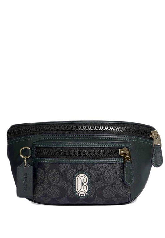 Coach Westway Belt Bag In Colorblock Signature Canvas With Coach Patch - Black/Amazing Green