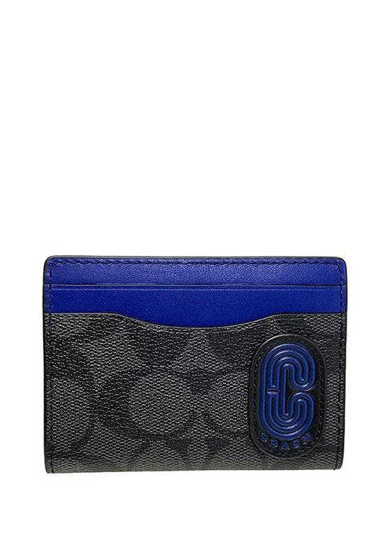 Coach Mens Magnetic Card Case In Signature Canvas With Coach Patch - Black/Sport Blue