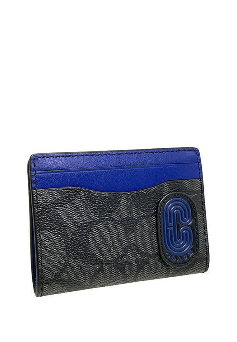 Coach Mens Magnetic Card Case In Signature Canvas With Coach Patch - Black/Sport Blue