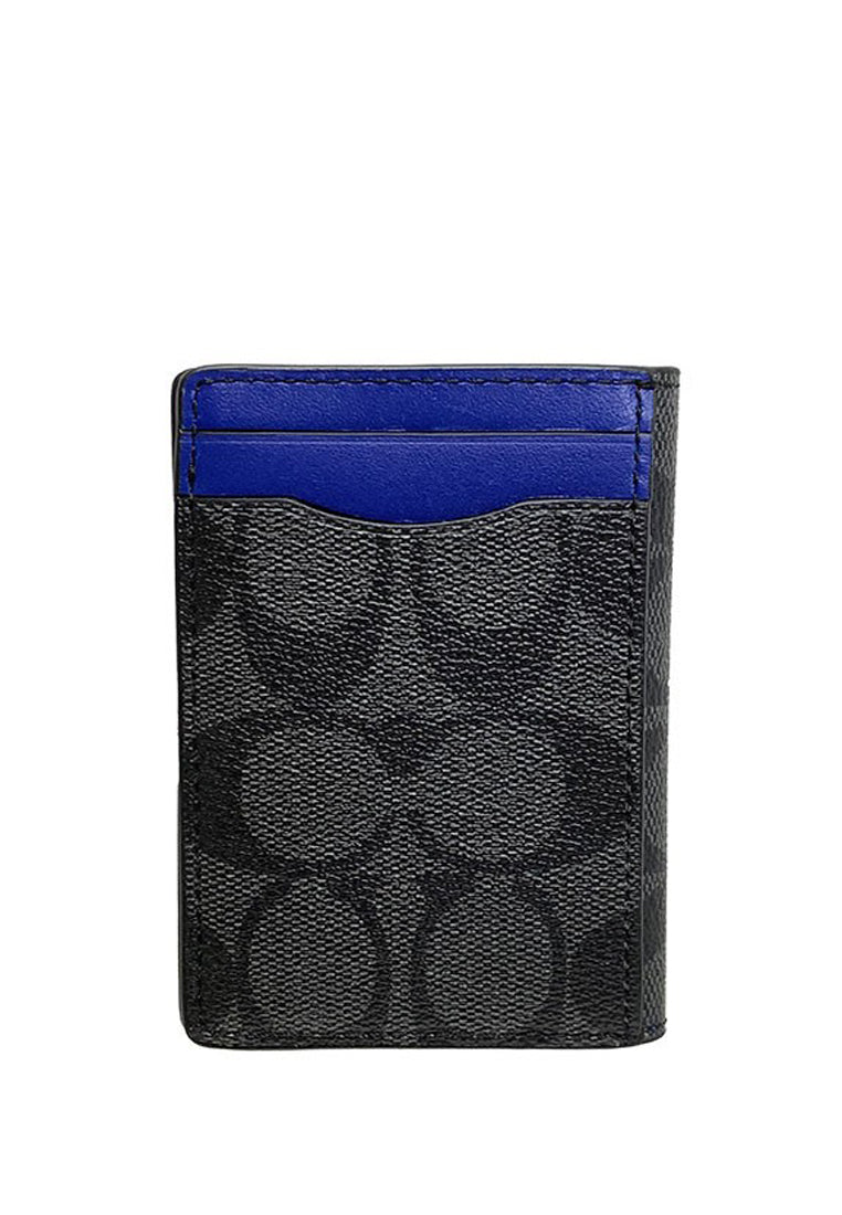 Coach Mens Magnetic Card Case In Signature Canvas With Coach Patch - Black/Sport Blue