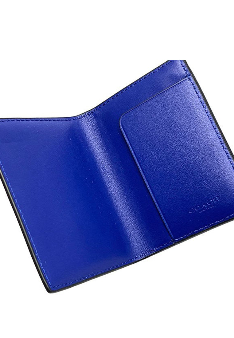 Coach Mens Magnetic Card Case In Signature Canvas With Coach Patch - Black/Sport Blue