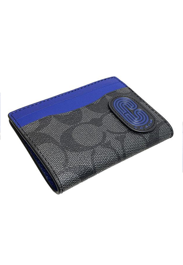 Coach Mens Magnetic Card Case In Signature Canvas With Coach Patch - Black/Sport Blue