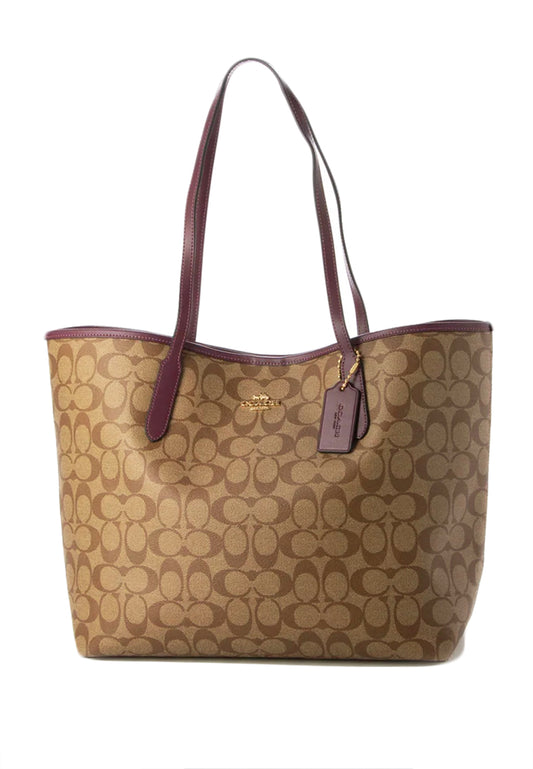 Coach City Tote In Signature Canvas - Brown/Boysenberry