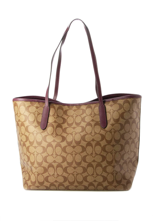 Coach City Tote In Signature Canvas - Brown/Boysenberry