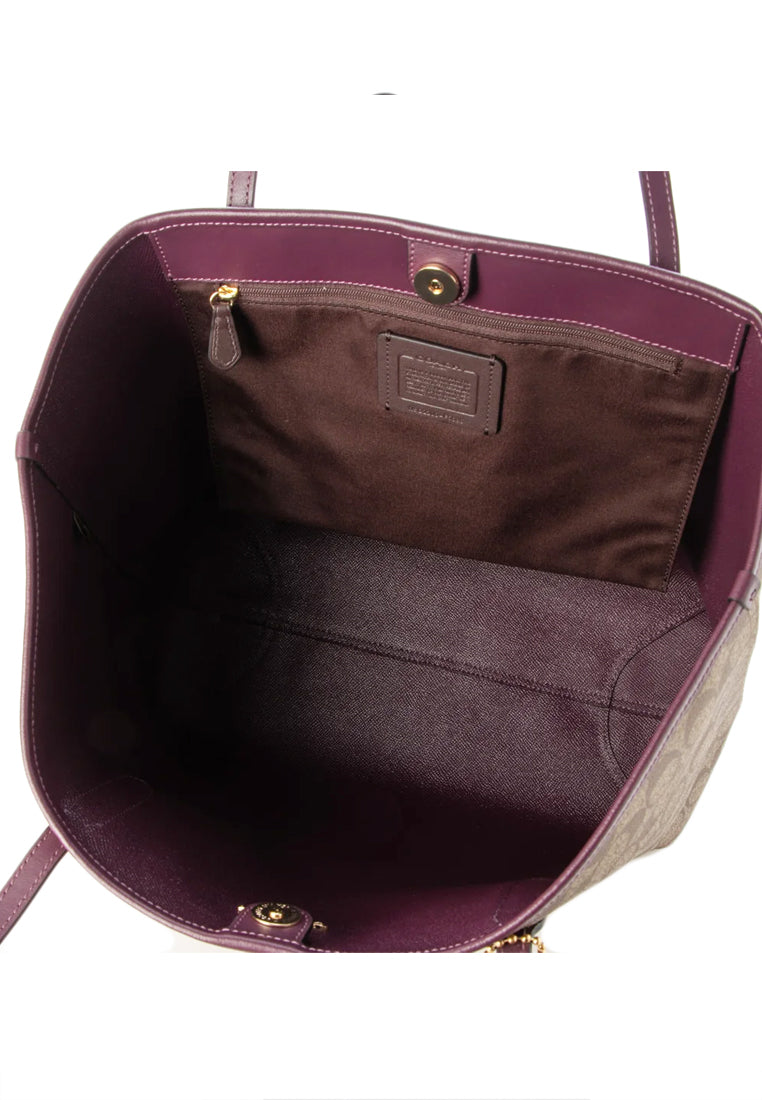 Coach City Tote In Signature Canvas - Brown/Boysenberry