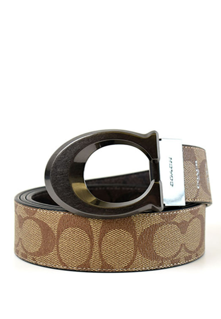 Coach Mens Sculpted Signature Buckle Cut To Size Reversible Belt 38MM - Mahogany/Brown