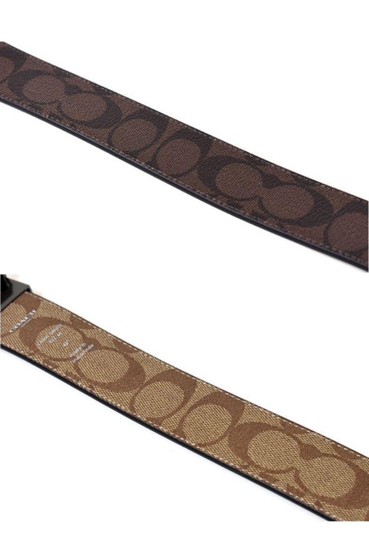 Coach Mens Sculpted Signature Buckle Cut To Size Reversible Belt 38MM - Mahogany/Brown