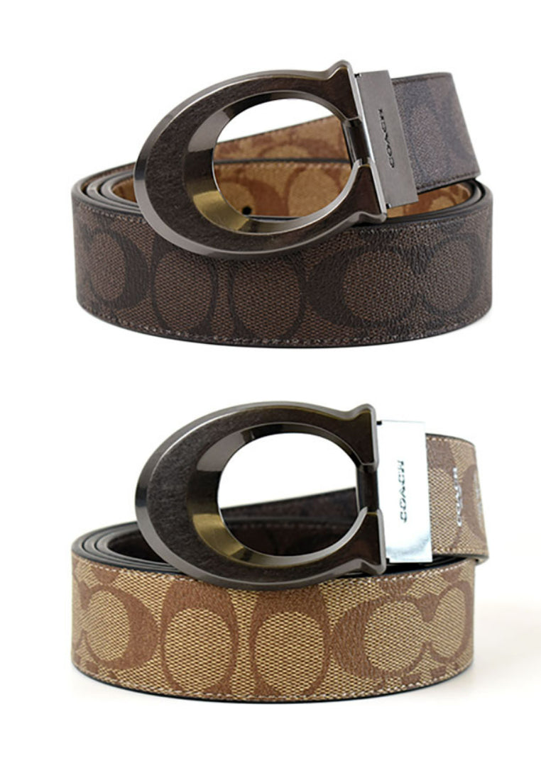 Coach Mens Sculpted Signature Buckle Cut To Size Reversible Belt 38MM - Mahogany/Brown