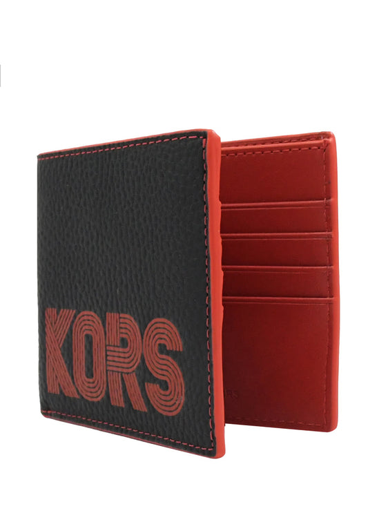 Michael Kors Mens Cooper Graphic Pebbled Leather Billfold Wallet - Black/Red