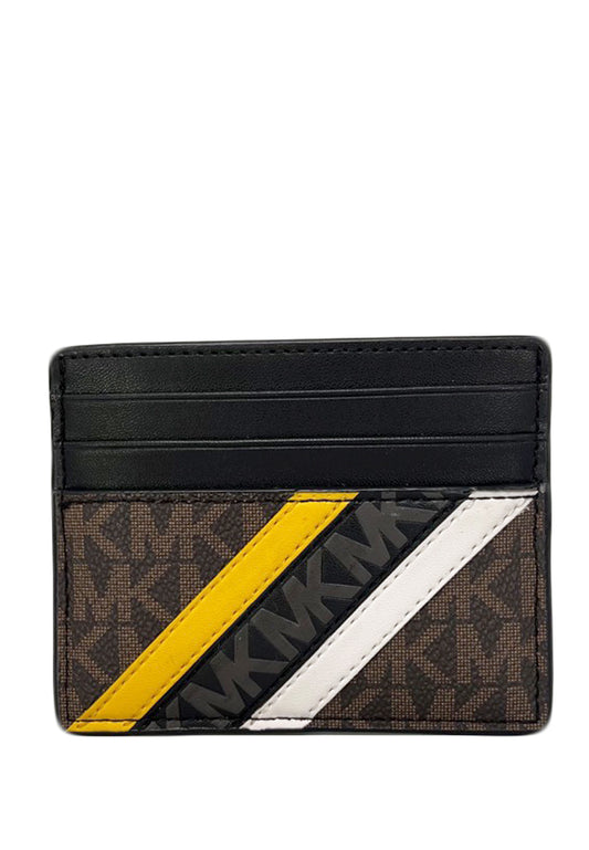 Michael Kors Mens Cooper Tall Card Case In Signature - Brown/Lemon