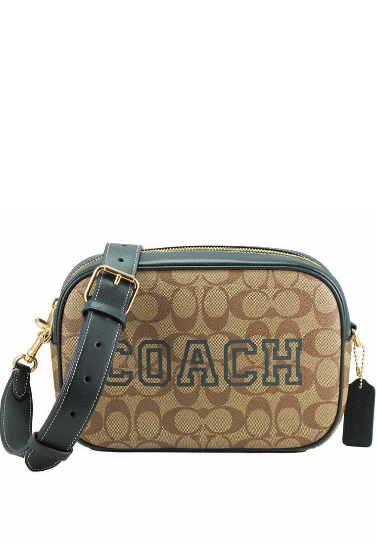 Coach Graham Crossbody In Signature Canvas With Varsity Motif - Brown/Amazon Green