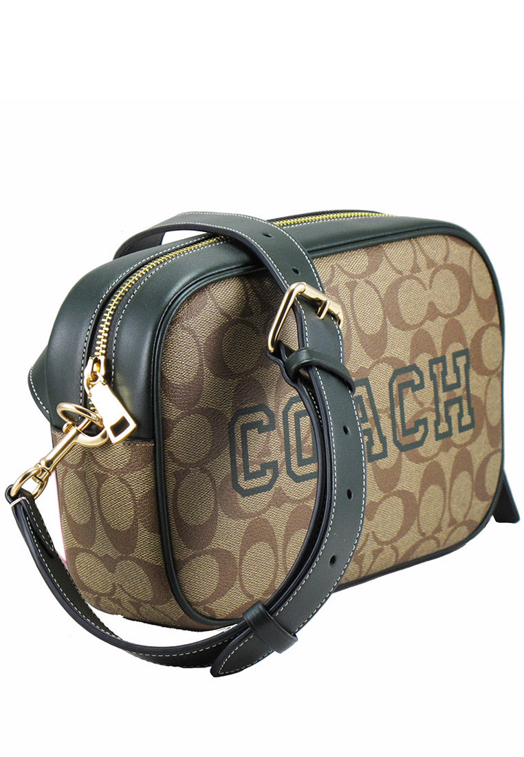 Coach Graham Crossbody In Signature Canvas With Varsity Motif - Brown/Amazon Green