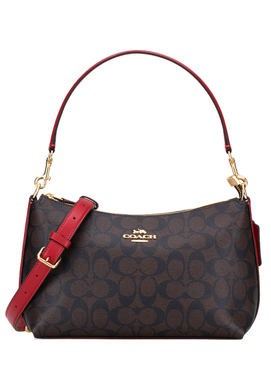 Coach Clara Shoulder Bag In Signature Canvas - Dark Brown/Red