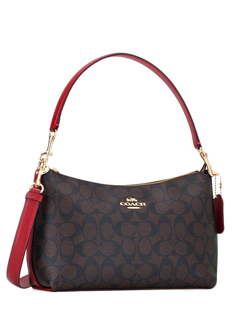 Coach Clara Shoulder Bag In Signature Canvas - Dark Brown/Red