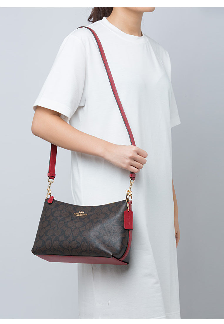 Coach Clara Shoulder Bag In Signature Canvas - Dark Brown/Red