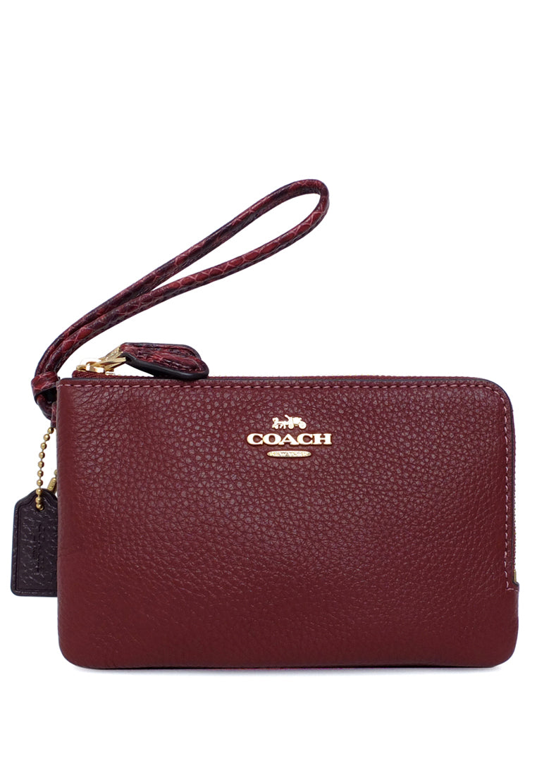 Coach Double Corner Zip Wristlet - Wine