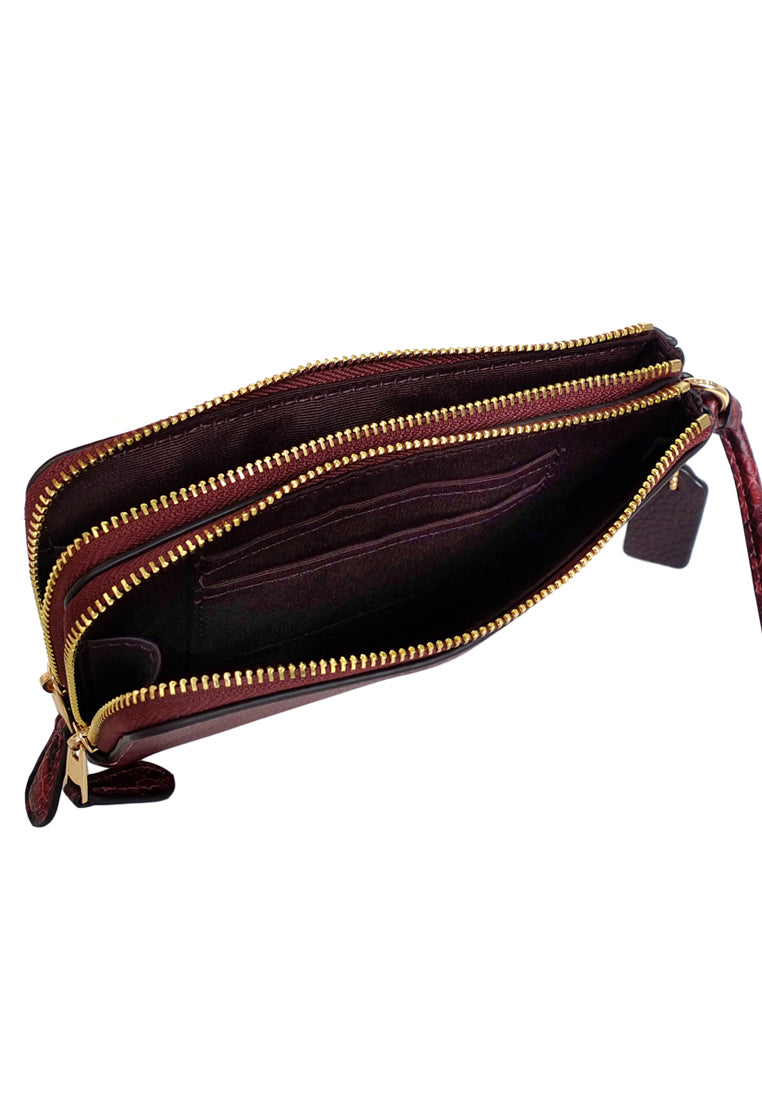 Coach Double Corner Zip Wristlet - Wine