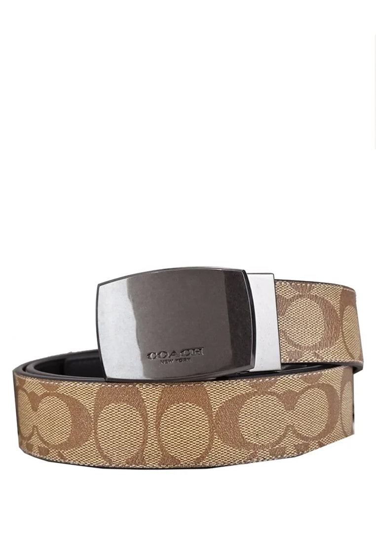 Coach Mens Boxed Harness Plaque Reversible Belt In Signature Canvas - Brown