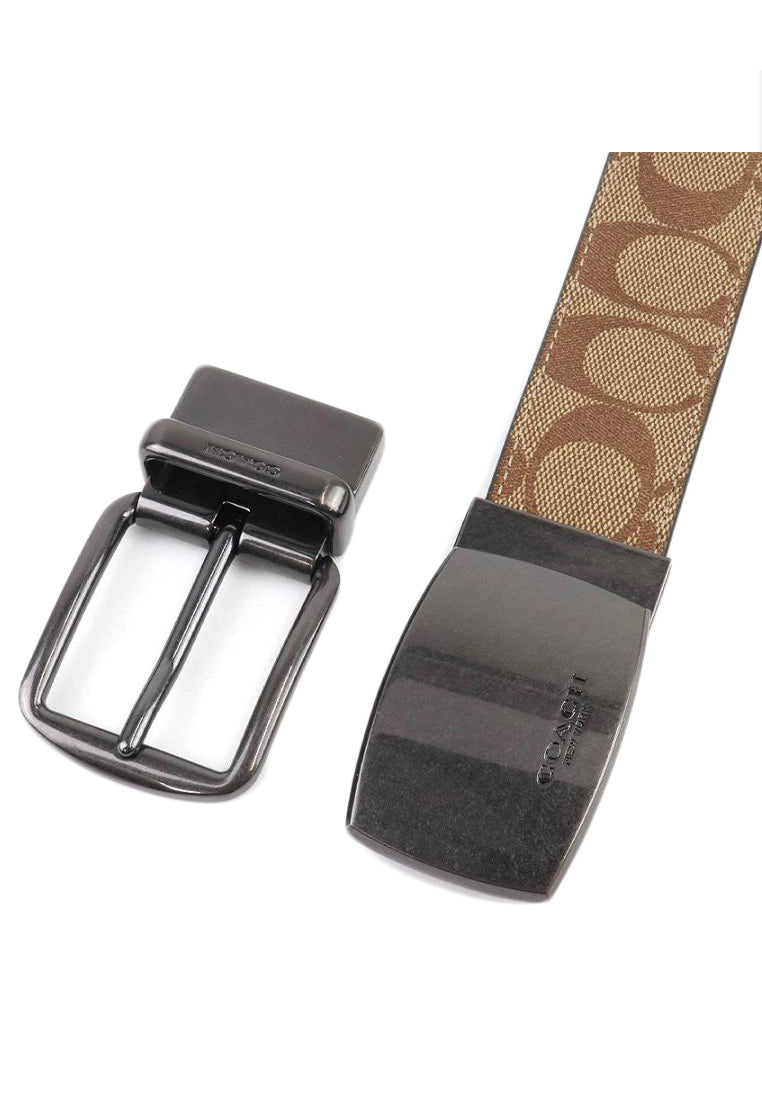 Coach Mens Boxed Harness Plaque Reversible Belt In Signature Canvas - Brown