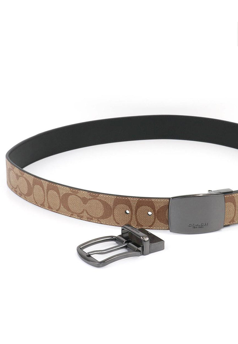 Coach Mens Boxed Harness Plaque Reversible Belt In Signature Canvas - Brown