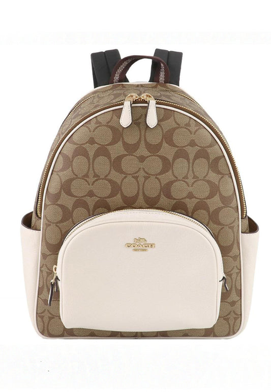 Coach Court Backpack In Signature Canvas - Brown/White