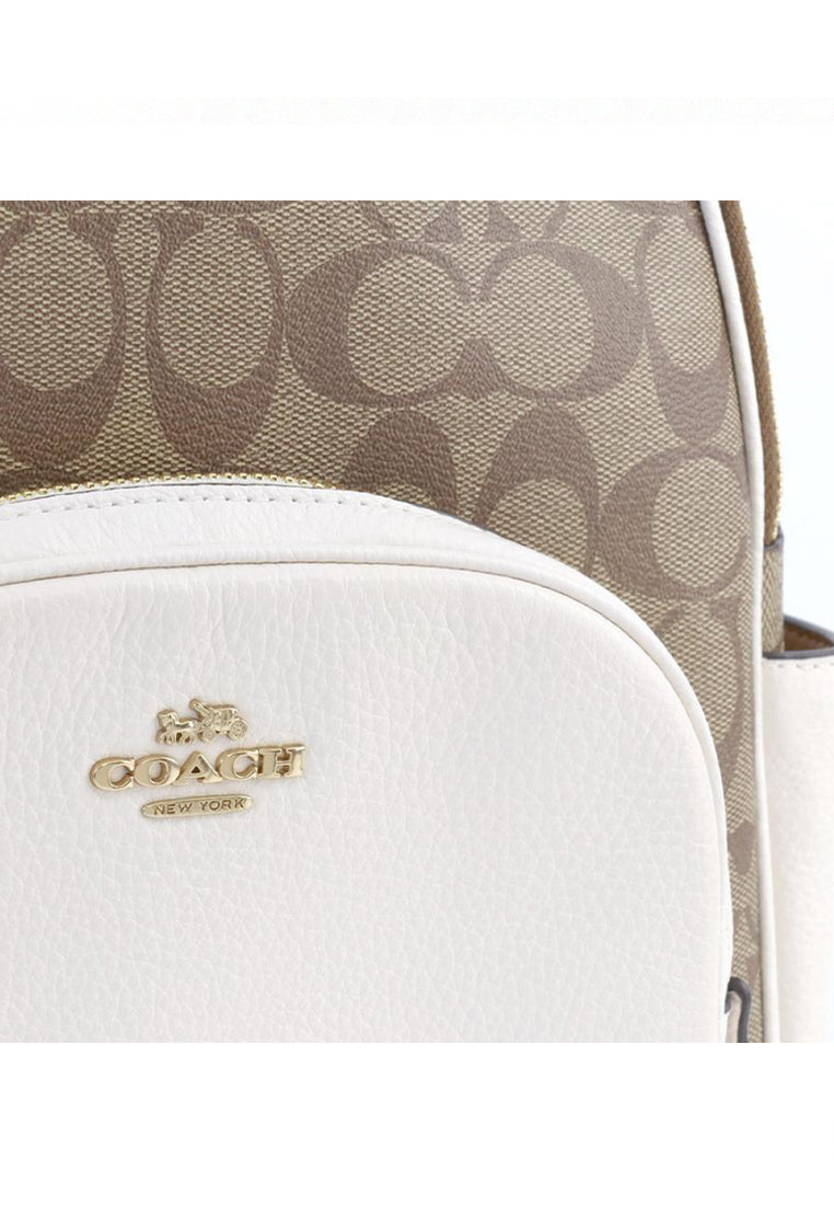 Coach Court Backpack In Signature Canvas - Brown/White